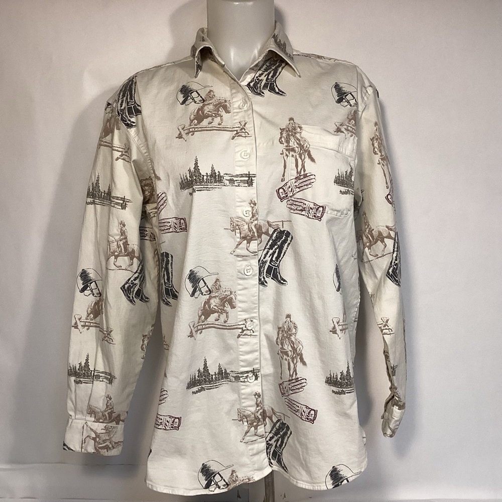 Bit & Bridle Ladies Equestrian Rider long sleeve button down shirt size medium